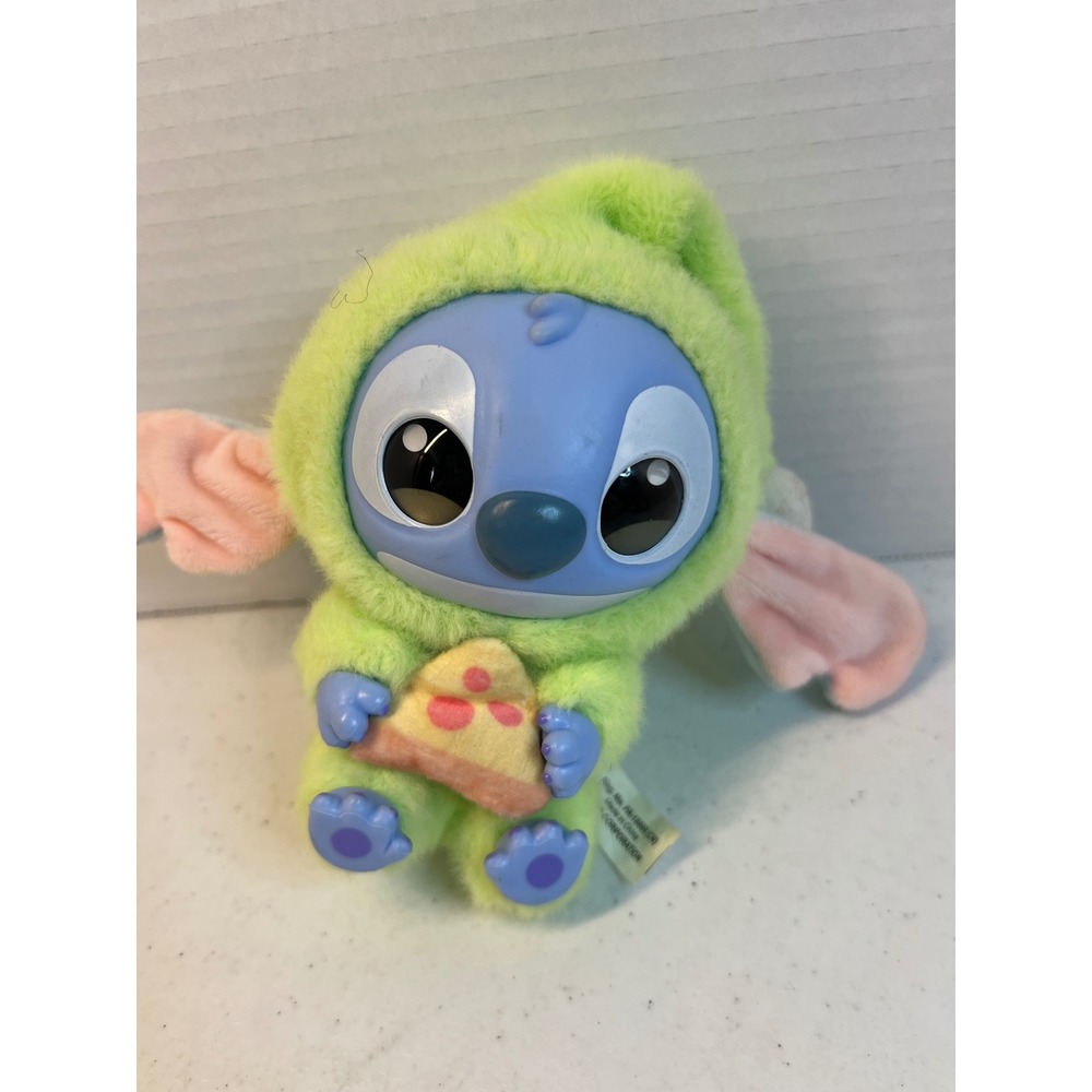 Disney Miniso Stitch Plush Pizza Lime Green Hooded Onesie Clip On Toy 5 Inch